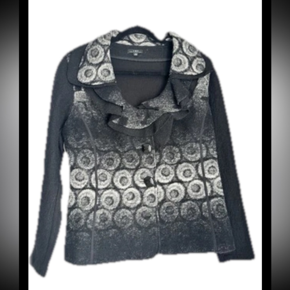 VEX COLLECTION Women’s Wool Blend Lagenlook Ruffle Gray BlackBlazer Sz 44 (14)